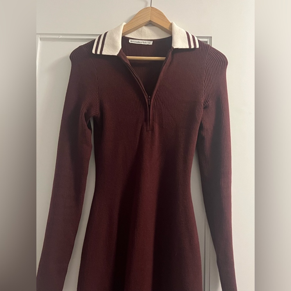Maroon Long-Sleeve Half-Zip Maxi Sweater Dress - XS Tall